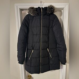 YMI Black Puffer Jacket with Faux Fur Hood